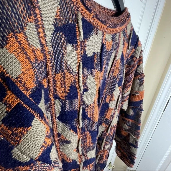 Bergati Coogi Style 3D Knit Sweater Vintage 90s Cable Multicolor Textured Sz Med